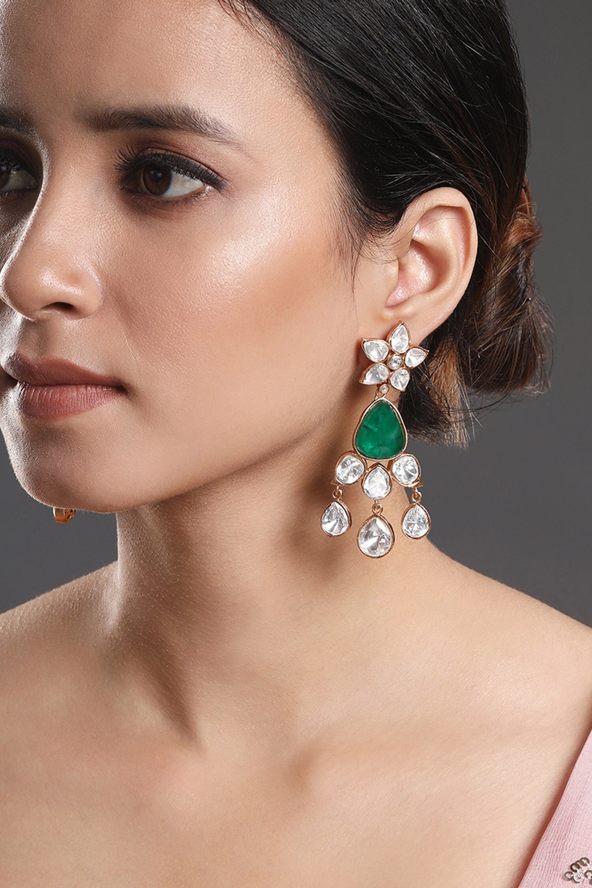 Moissanite Kundan Polki Embellished Dangler Earrings 