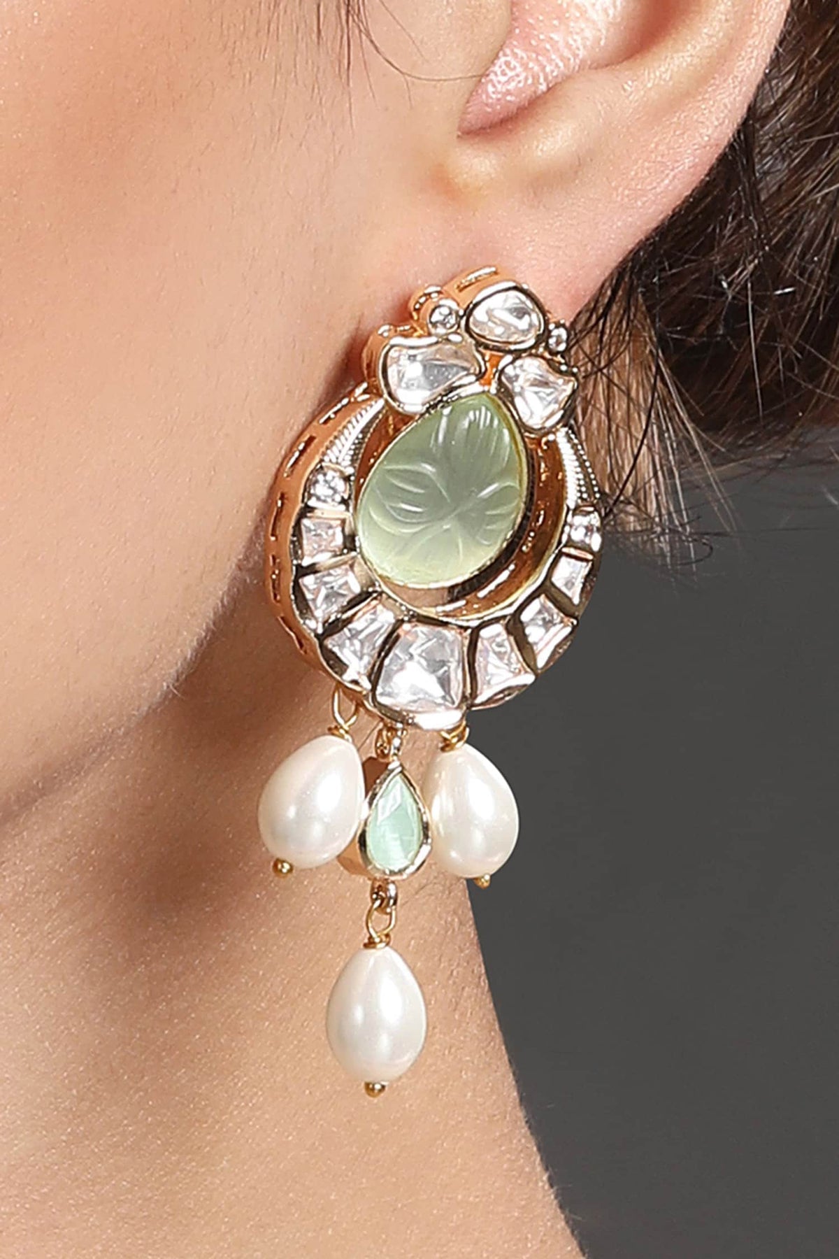 Moissanite Kundan Polki Embellished Chandbali Earrings 
