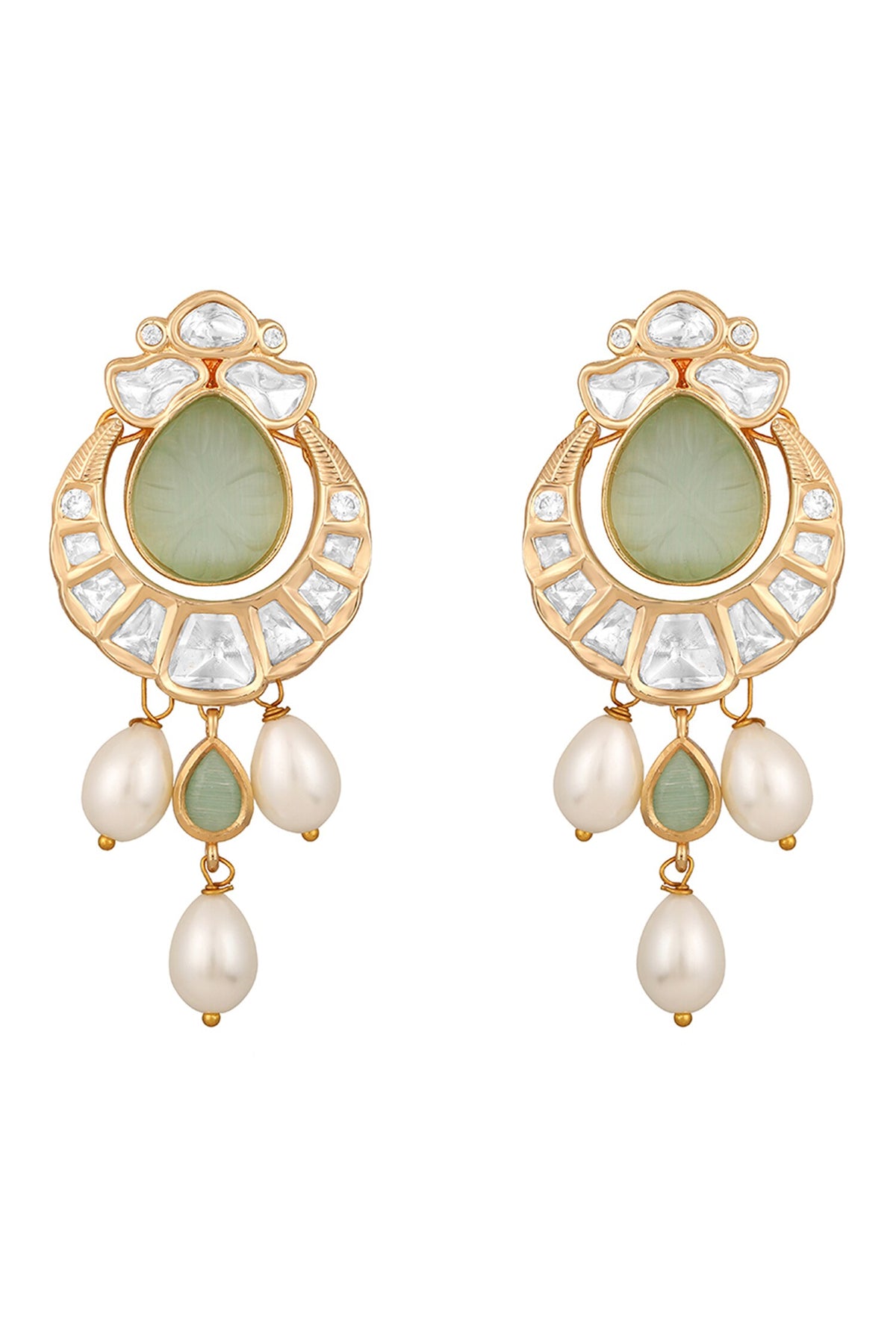 Moissanite Kundan Polki Embellished Chandbali Earrings 