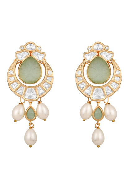 Moissanite Kundan Polki Embellished Chandbali Earrings 