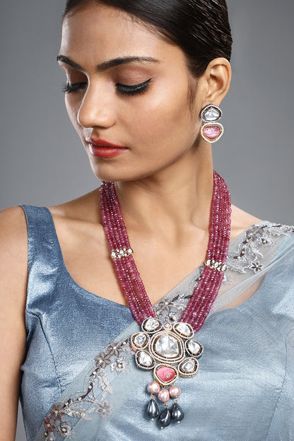 Zirconia Embellished Pendant Necklace Set 