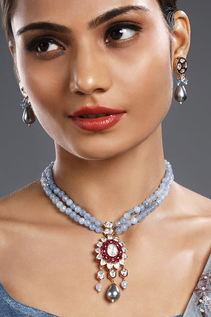 Agate Embellished Pendant Choker Necklace Set 