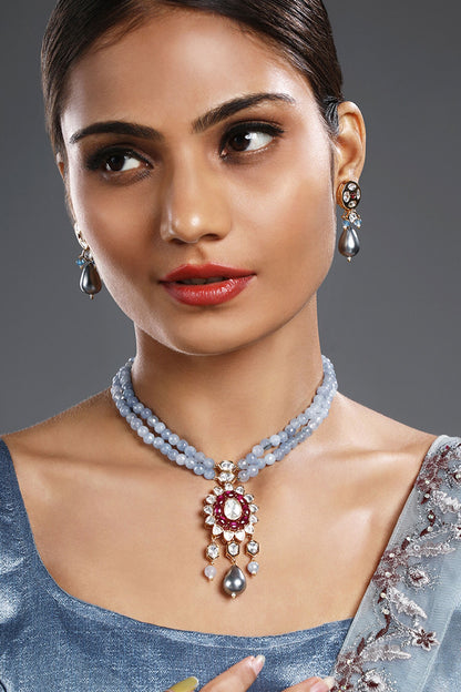 Agate Embellished Pendant Choker Necklace Set 