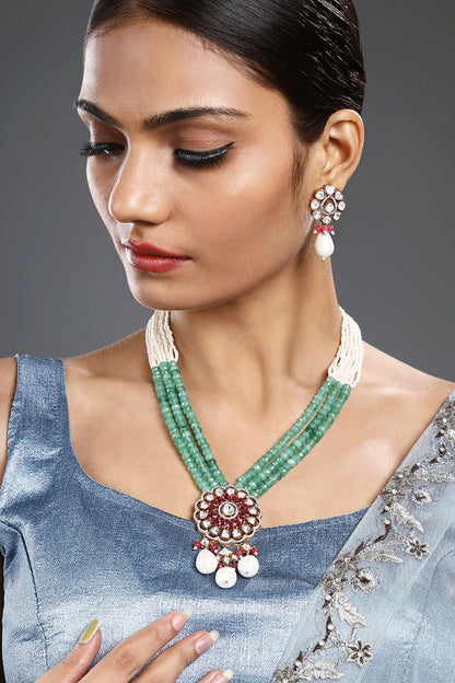 Agate Embellished Pendant Necklace Set 