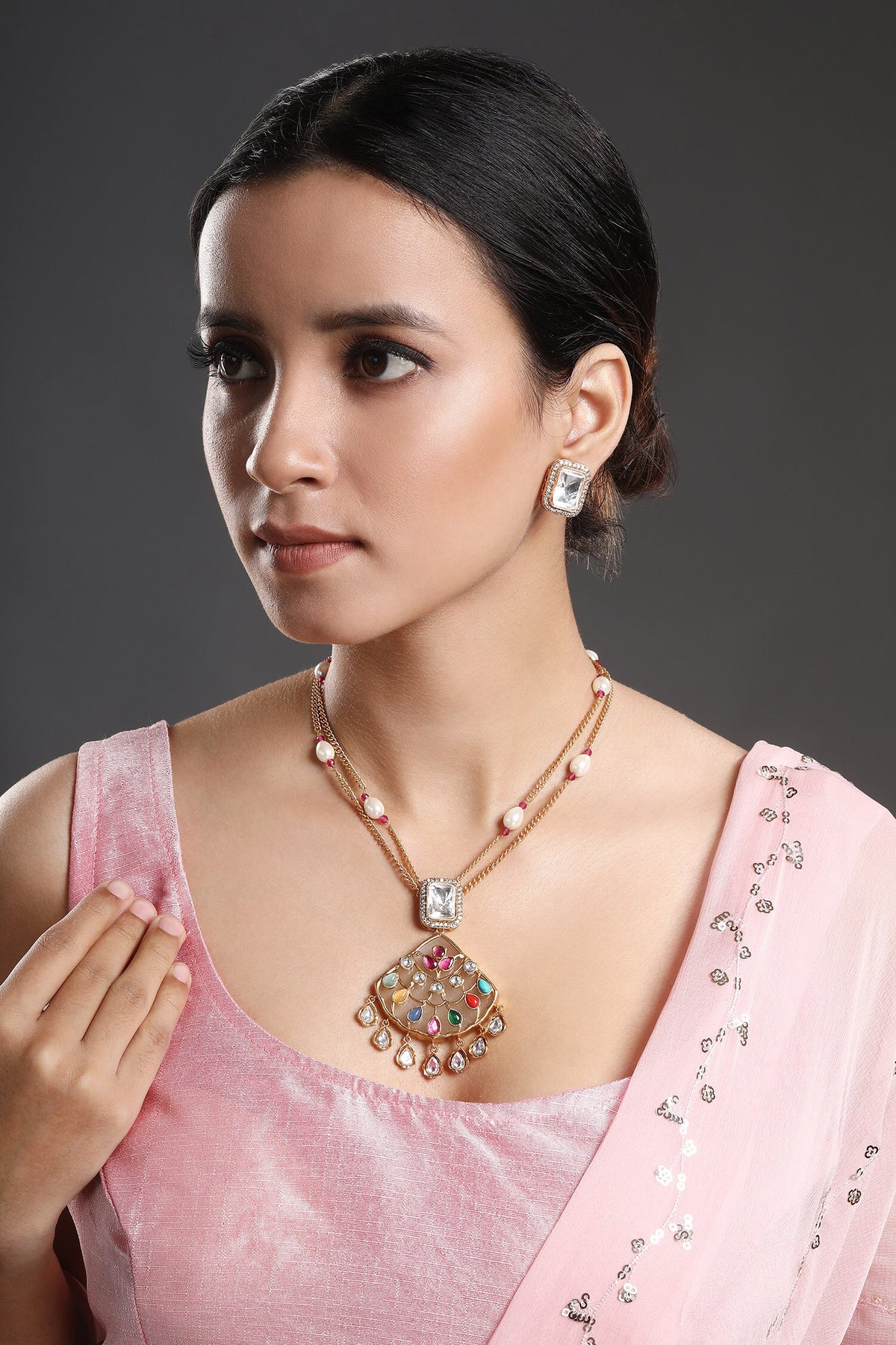 Zirconia Work Pendant Necklace Set 