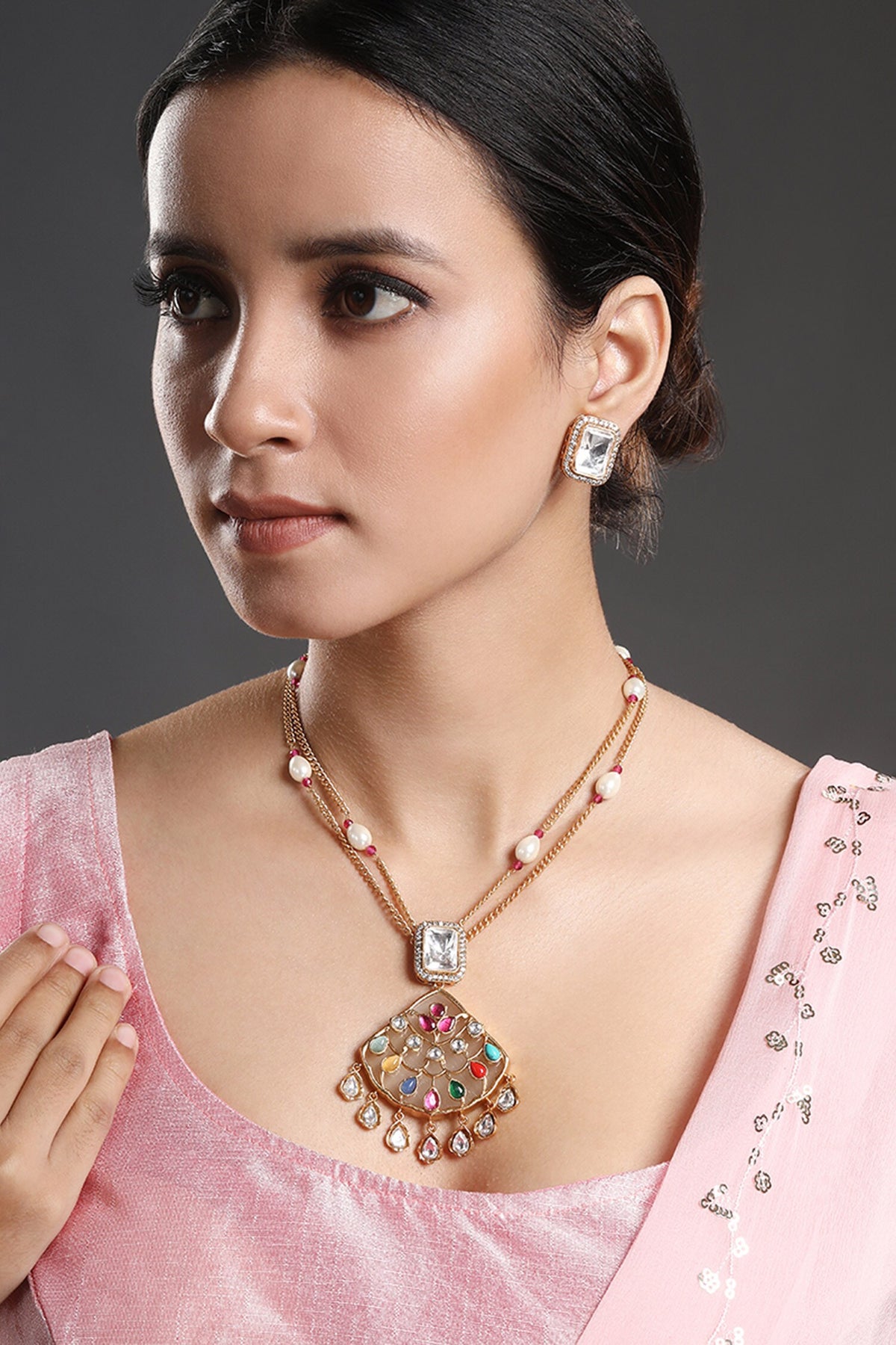 Zirconia Work Pendant Necklace Set 