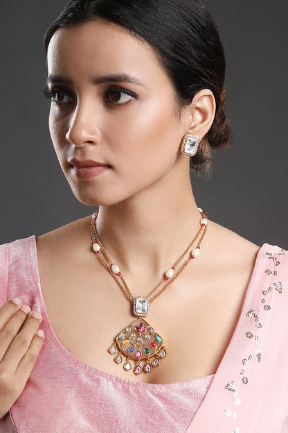 Zirconia Work Pendant Necklace Set 