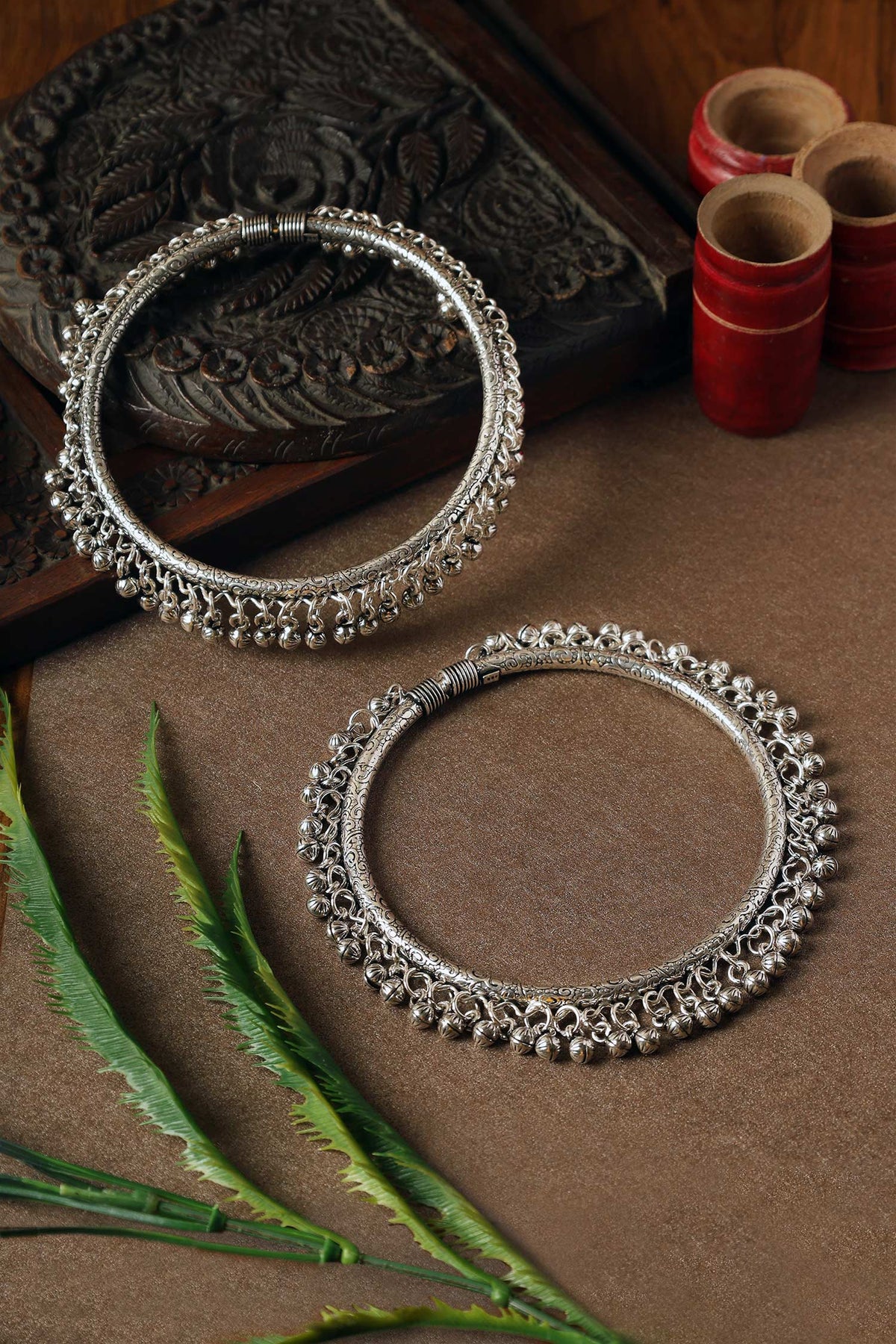 Ghunghroo Carved Round Leg Kada-Set Of 2 