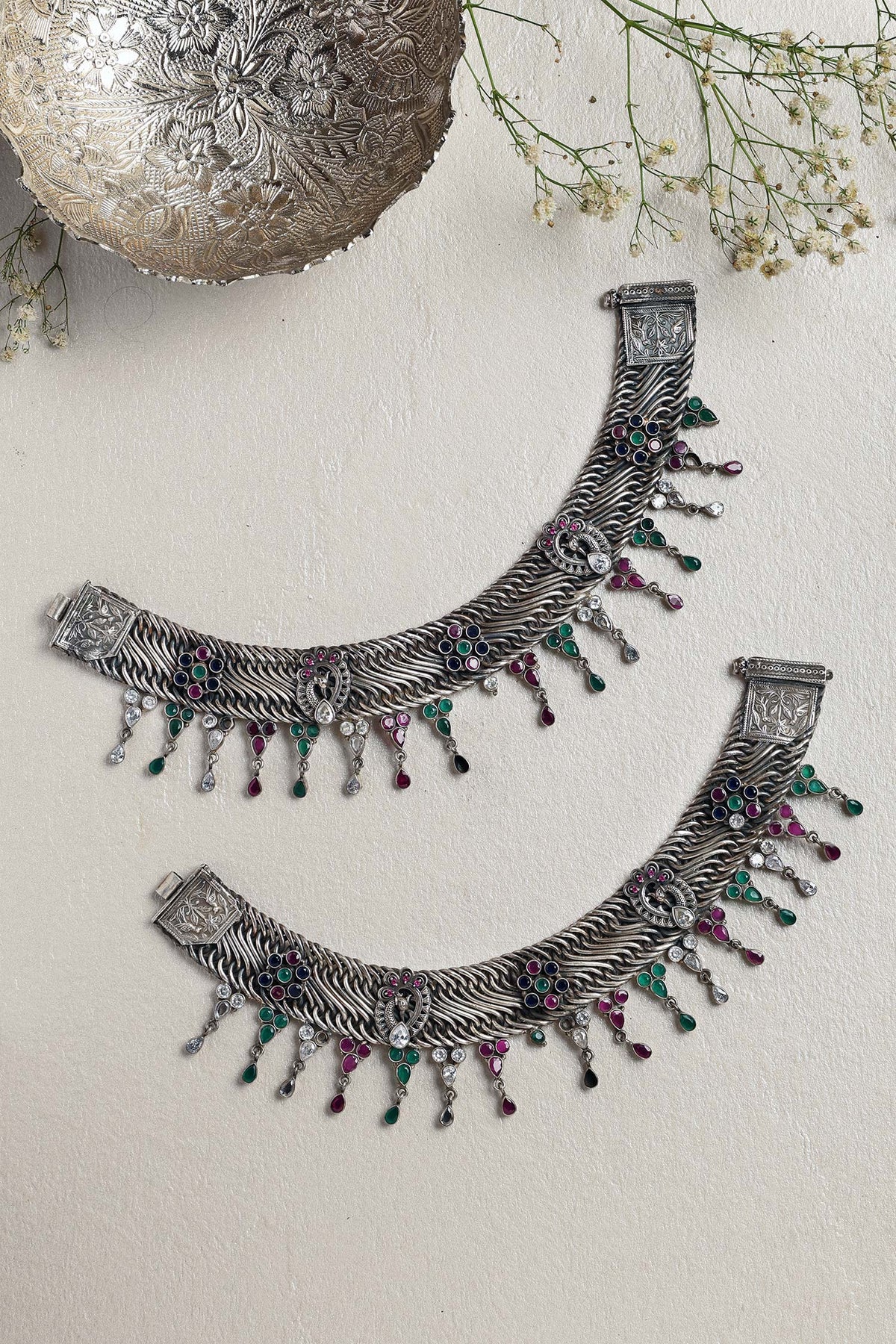Peacock Carved Cutwork Anklet - Set of 2 
