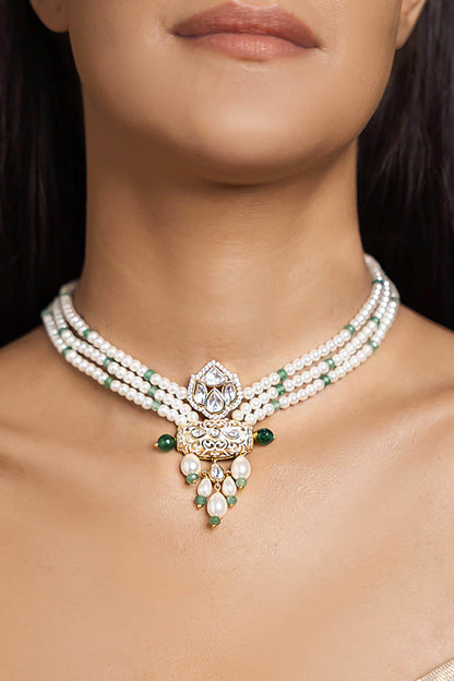 Pristine Pearl Multi Strand Embellished Choker Necklace 