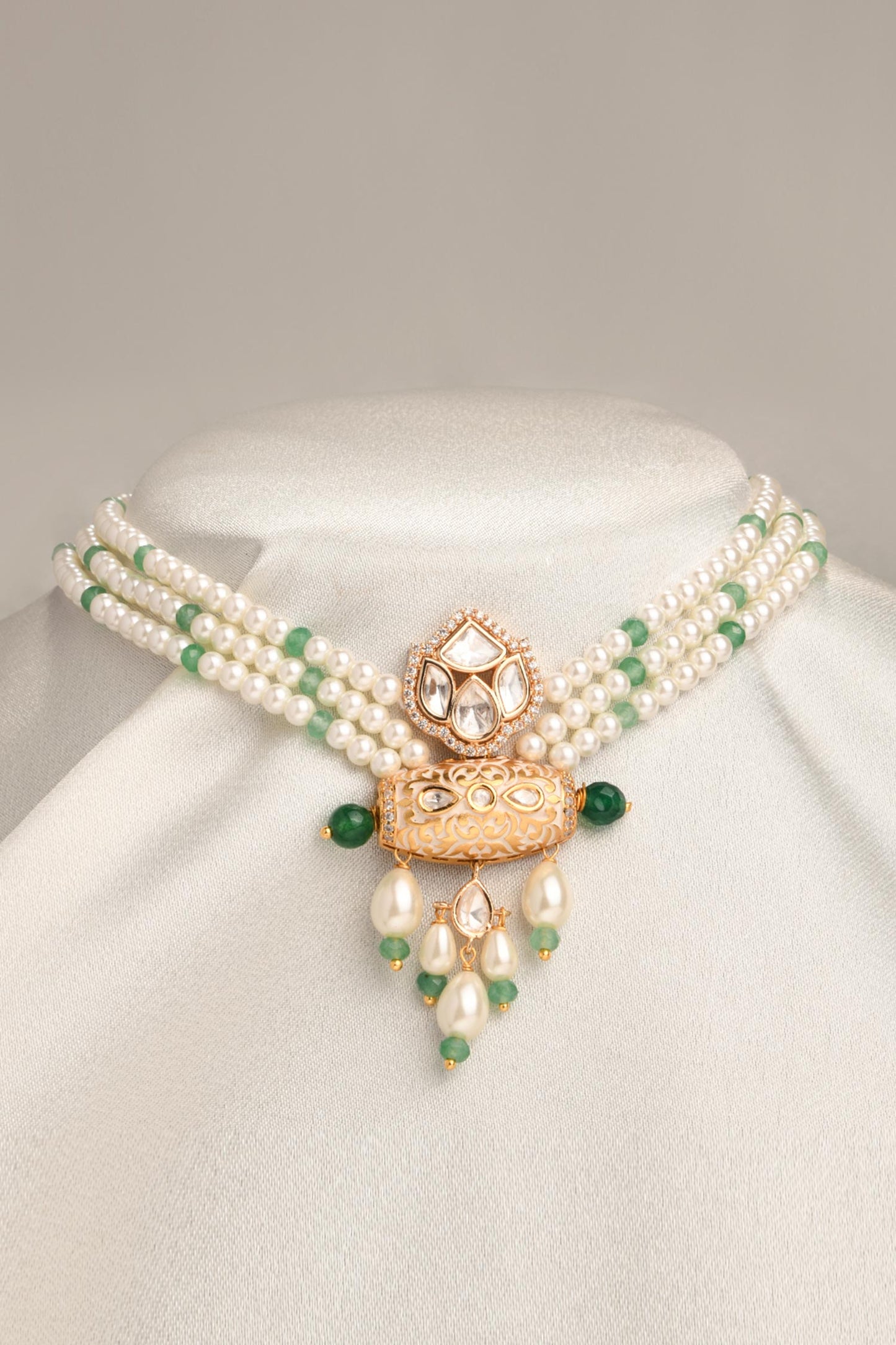 Pristine Pearl Multi Strand Embellished Choker Necklace 