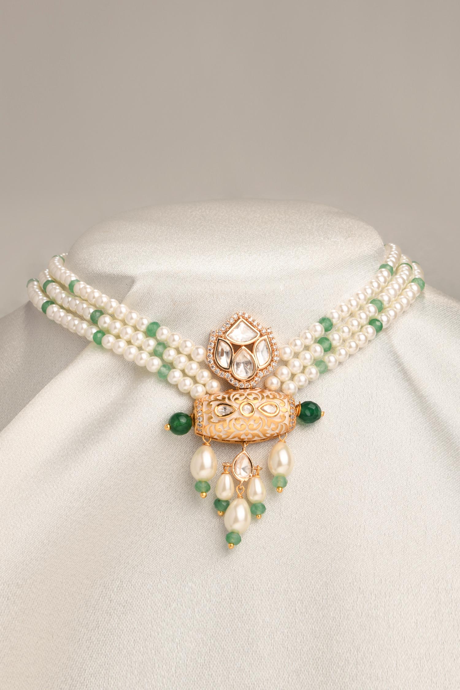 Pristine Pearl Multi Strand Embellished Choker Necklace 