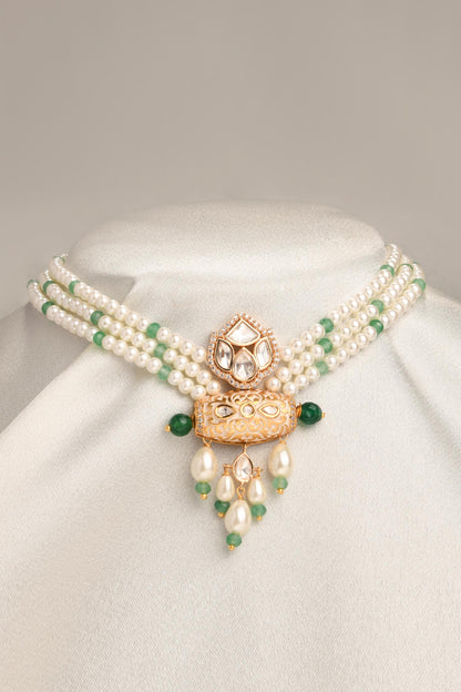 Pristine Pearl Multi Strand Embellished Choker Necklace 