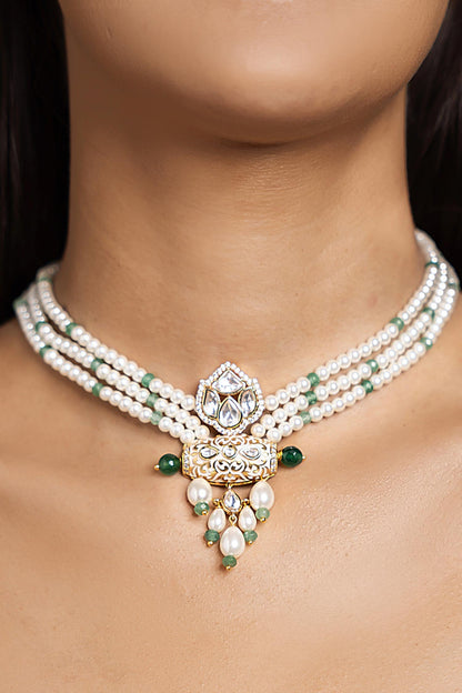 Pristine Pearl Multi Strand Embellished Choker Necklace 