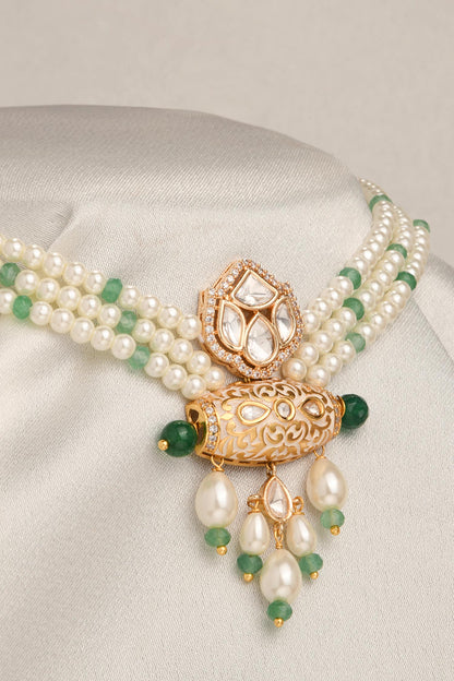 Pristine Pearl Multi Strand Embellished Choker Necklace 