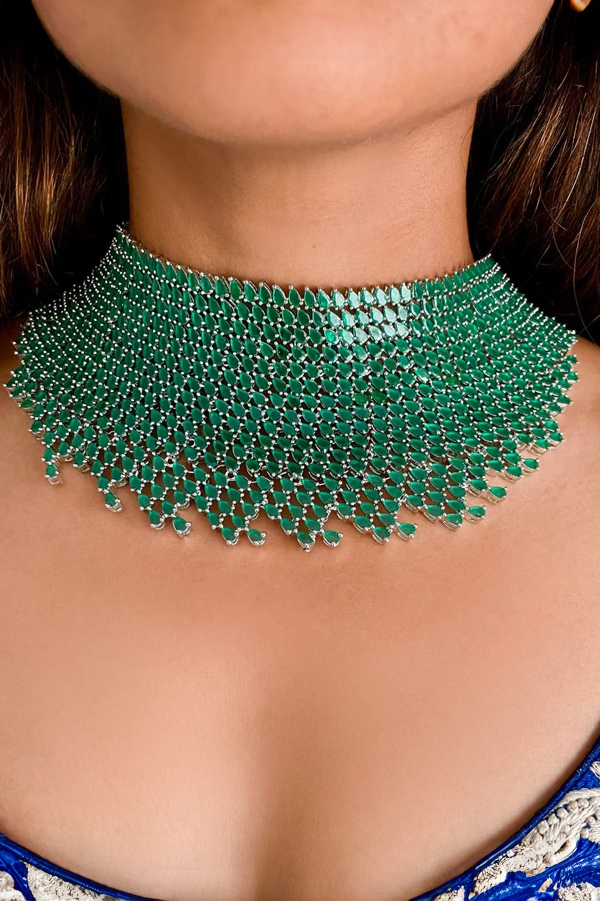 Kate Emerald Stone Embellished Necklace Set 