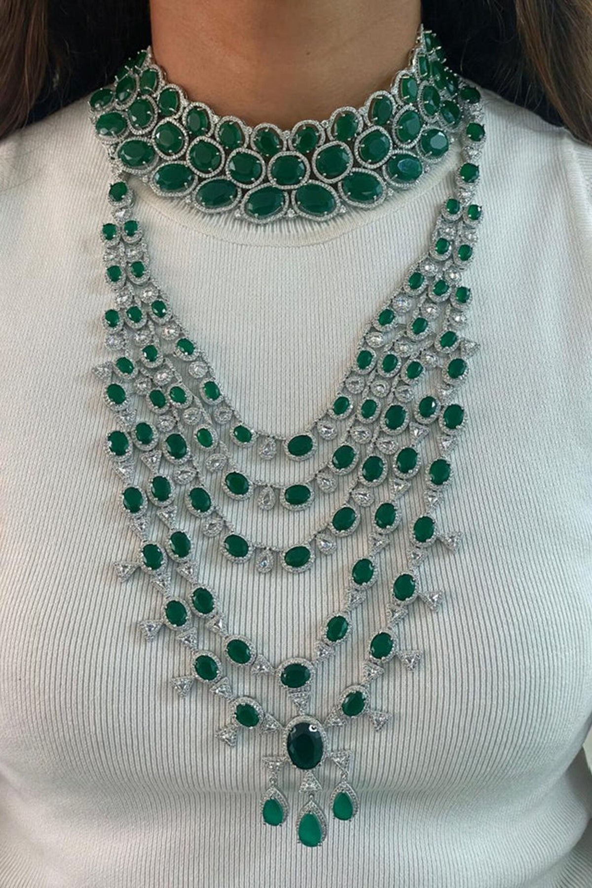 Maharani Three-Layered Floret Necklace & 5 Layered Necklace Set 