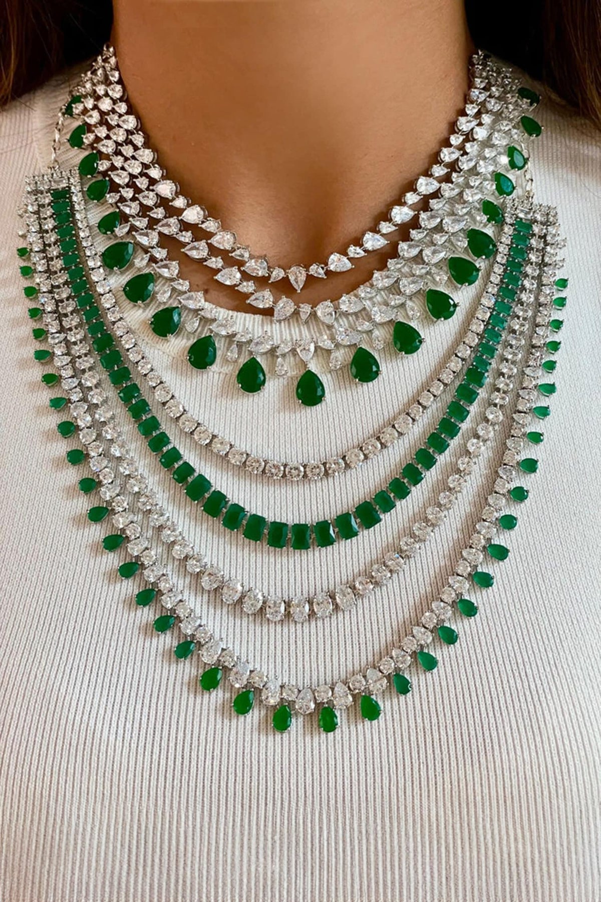Maharani 3 & 4 Layered Diamond Embellished Necklace Set 