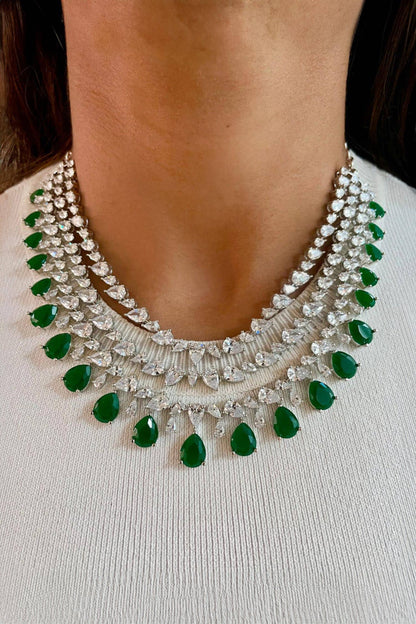 Emerald Teardrop Stone Necklace Set 