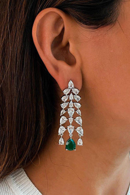 Emerald Teardrop Stone Necklace Set 