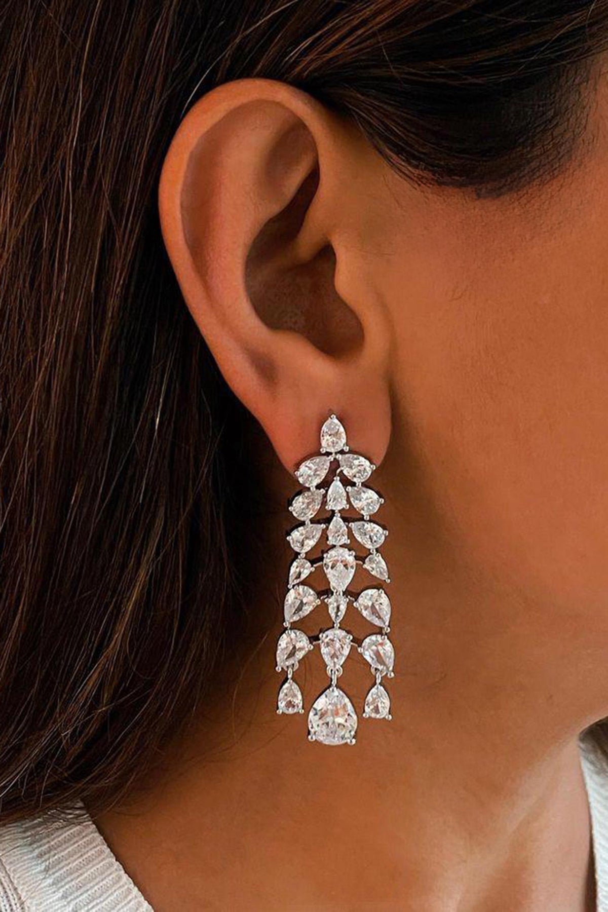 3 Layered Teardrop Diamond Necklace & Earring Set 