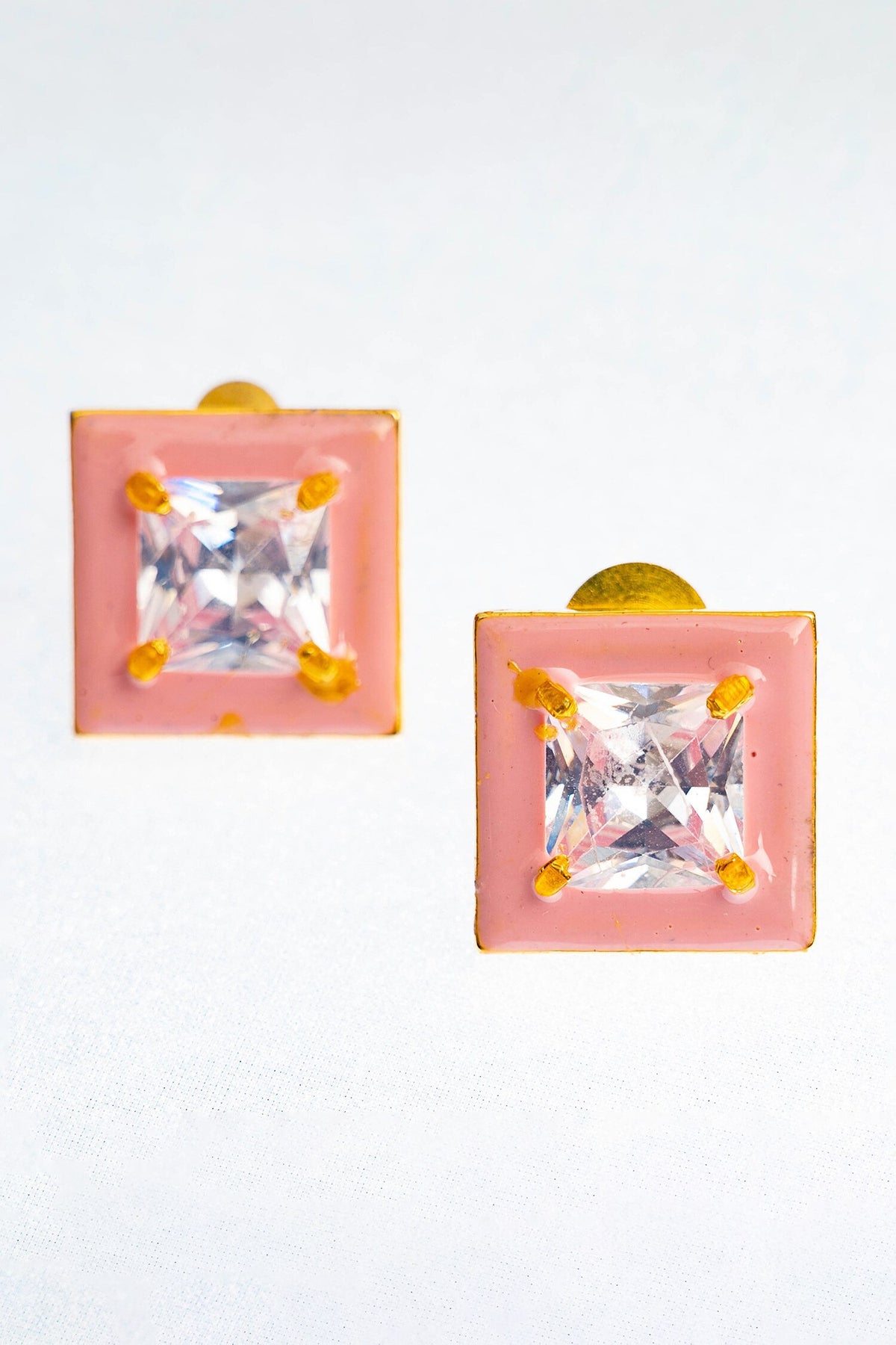 Blushing Petal Enamelled Zircon Studs 