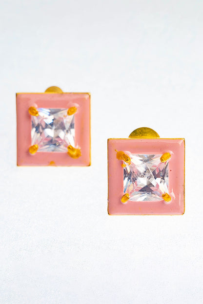 Blushing Petal Enamelled Zircon Studs 