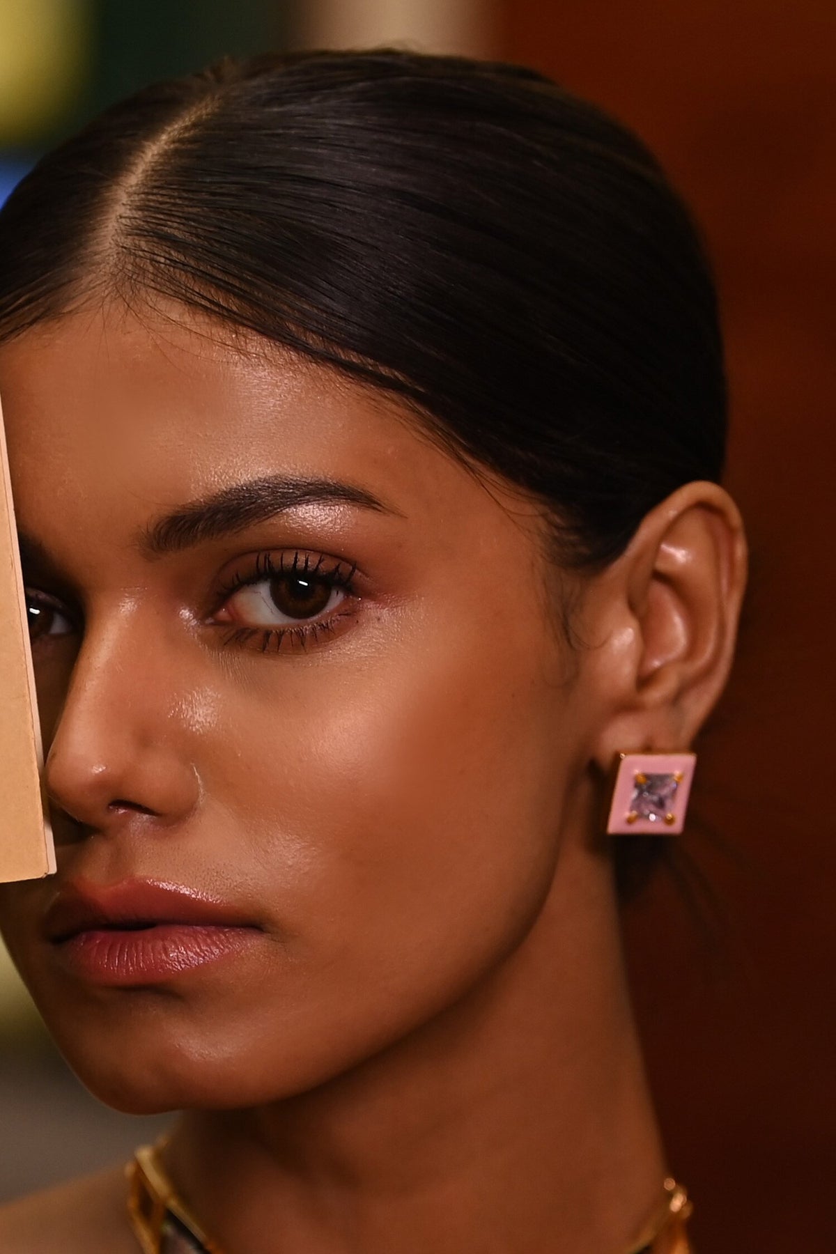 Blushing Petal Enamelled Zircon Studs 