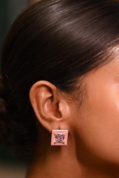 Blushing Petal Enamelled Zircon Studs 
