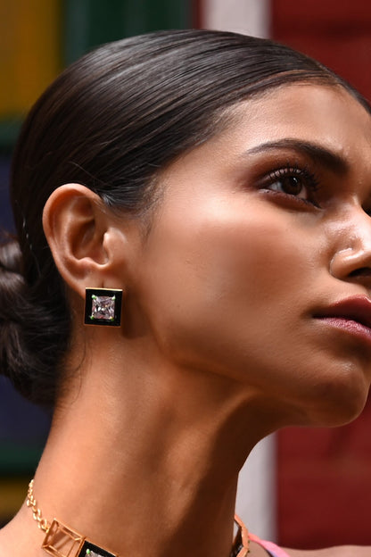 Midnight Noir Enamelled Zircon Studs 