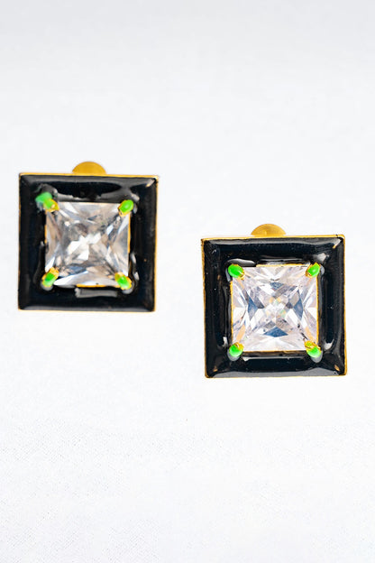Midnight Noir Enamelled Zircon Studs 