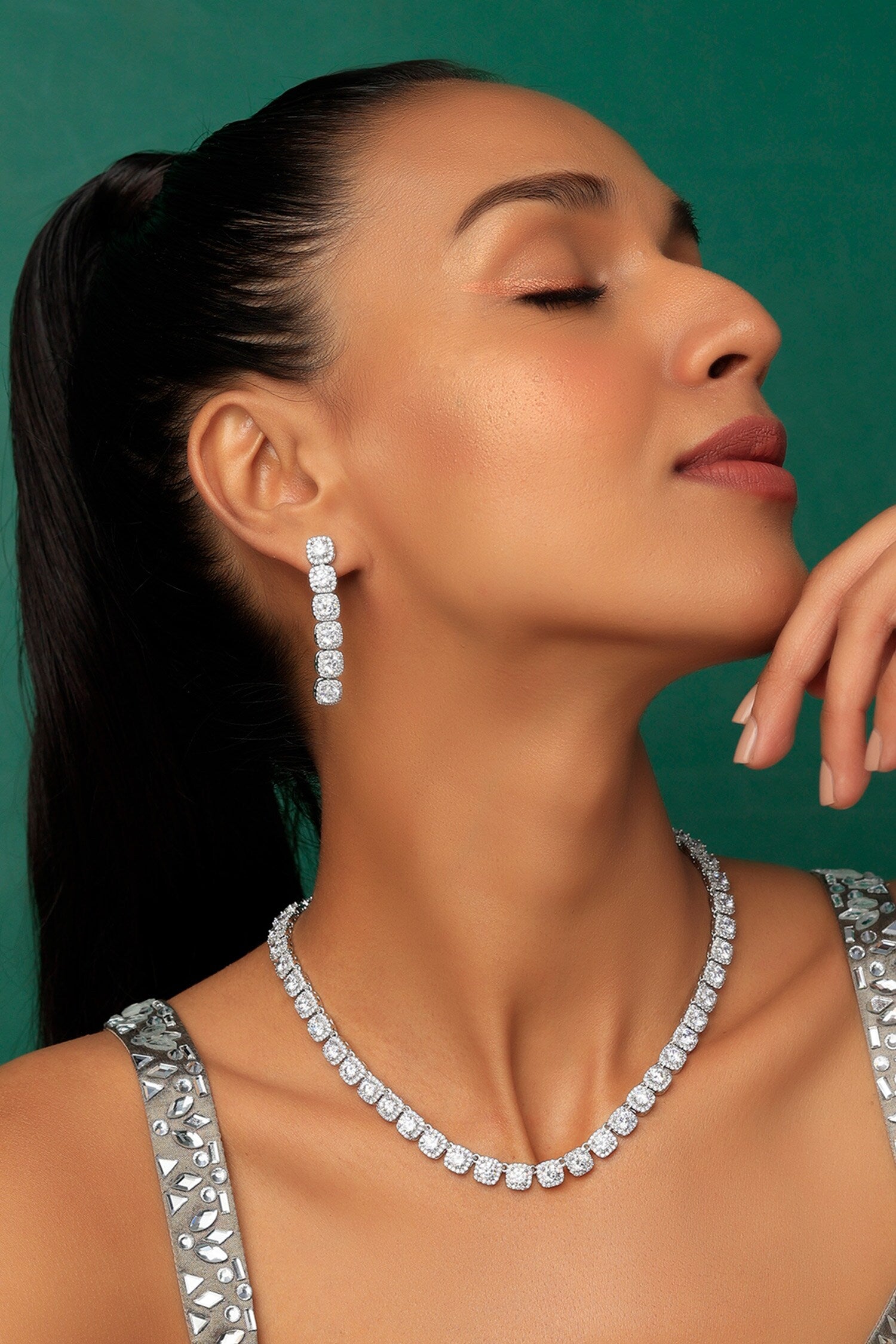 Geometric Cubic Zircon Necklace Set 