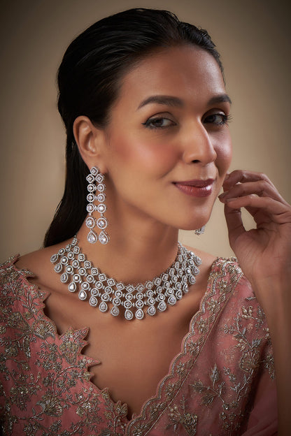 Zircon Diamond Geometric Cutwork Necklace Set 