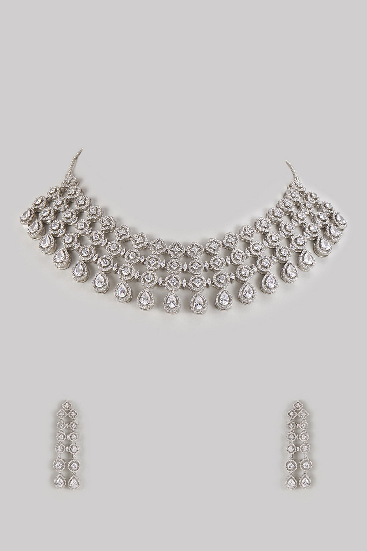 Zircon Diamond Geometric Cutwork Necklace Set 
