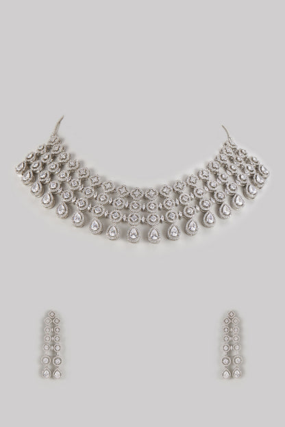 Zircon Diamond Geometric Cutwork Necklace Set 