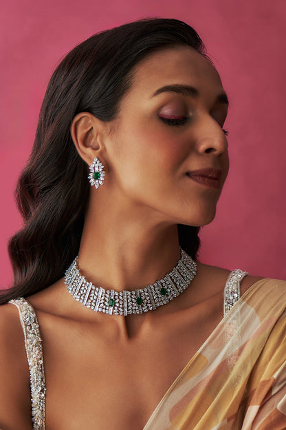 Clustered Diamond Embellished Necklace Set 