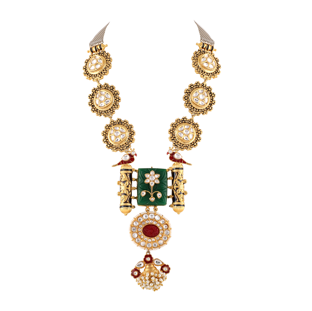 Carved Stone Embellished Long Necklace Set 