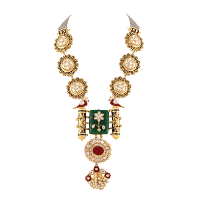 Carved Stone Embellished Long Necklace Set 