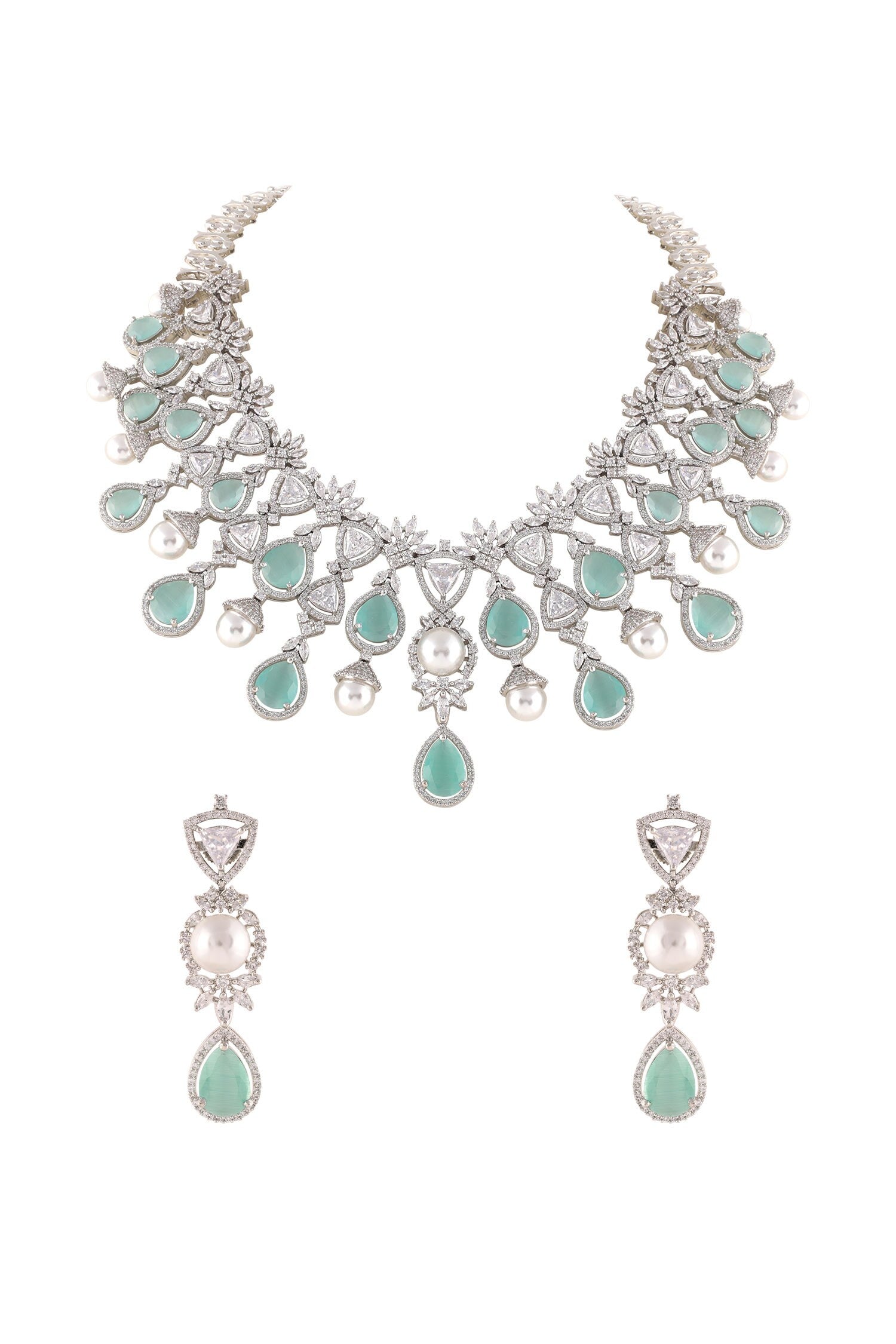 Drop Stone Embellished Zircon Necklace Set 