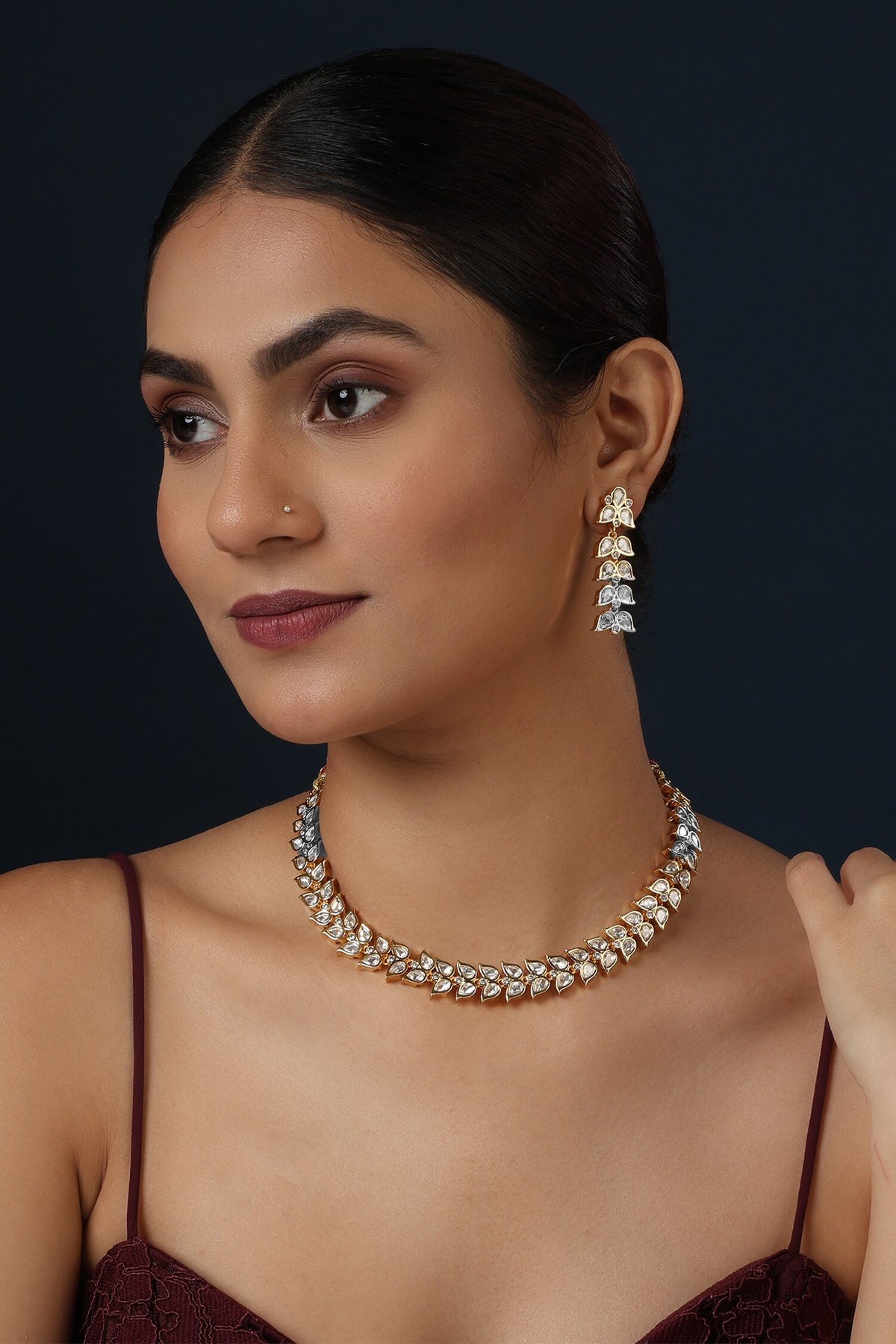 Carved Polki Embellished Necklace Set 