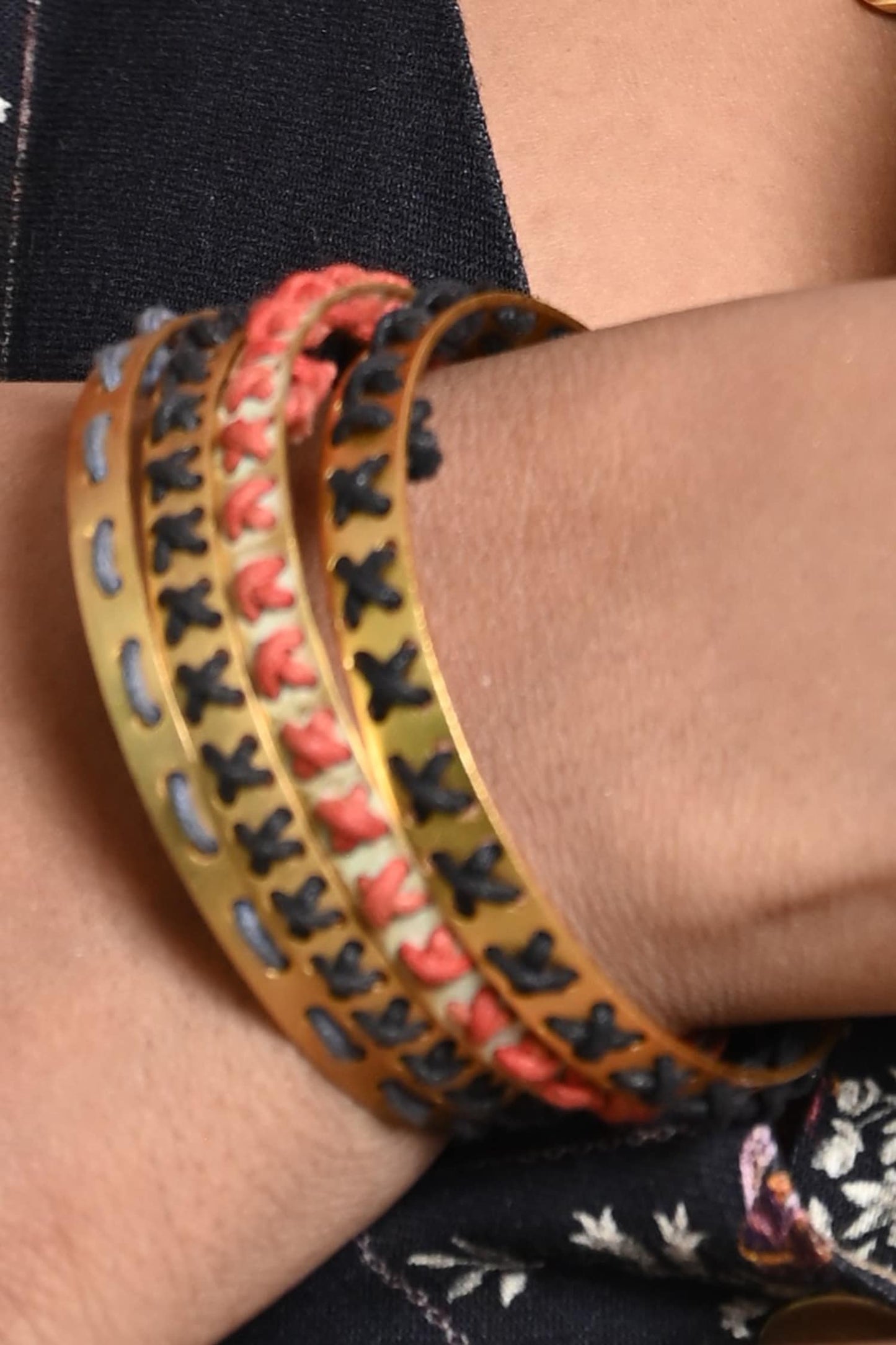 Cotton Thread Woven Stacked Bangles 4 Pcs 