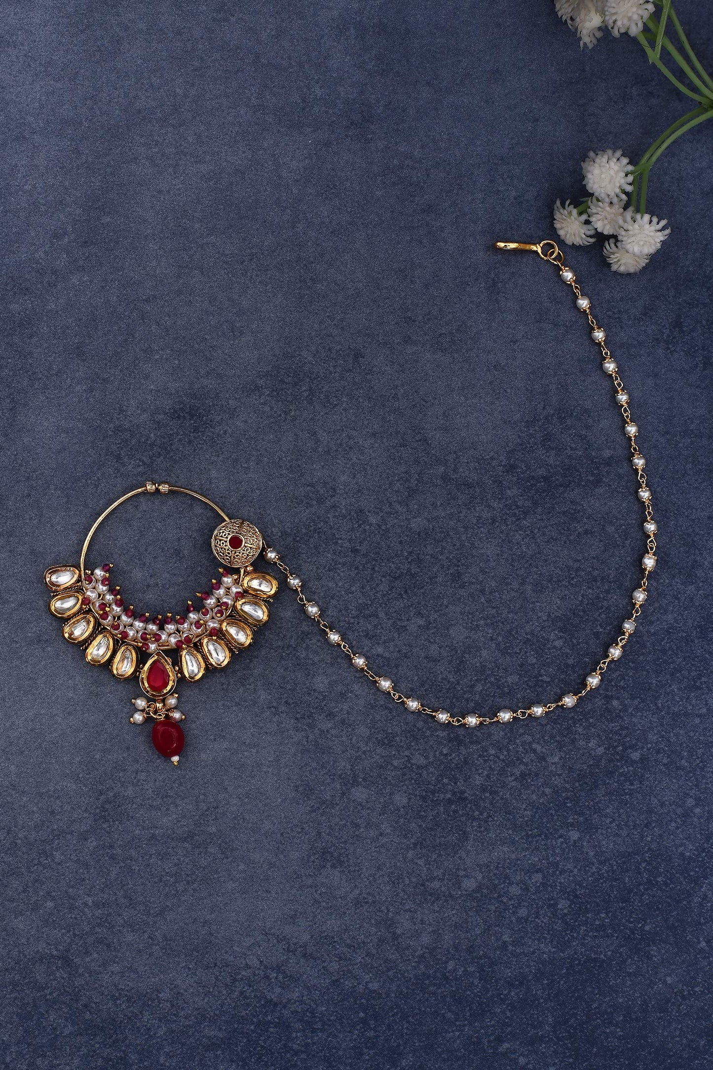 Kundan Bead Tassel Nose Ring 