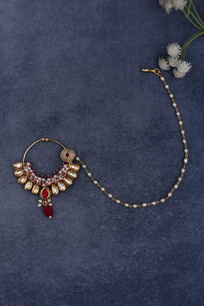 Kundan Bead Tassel Nose Ring 