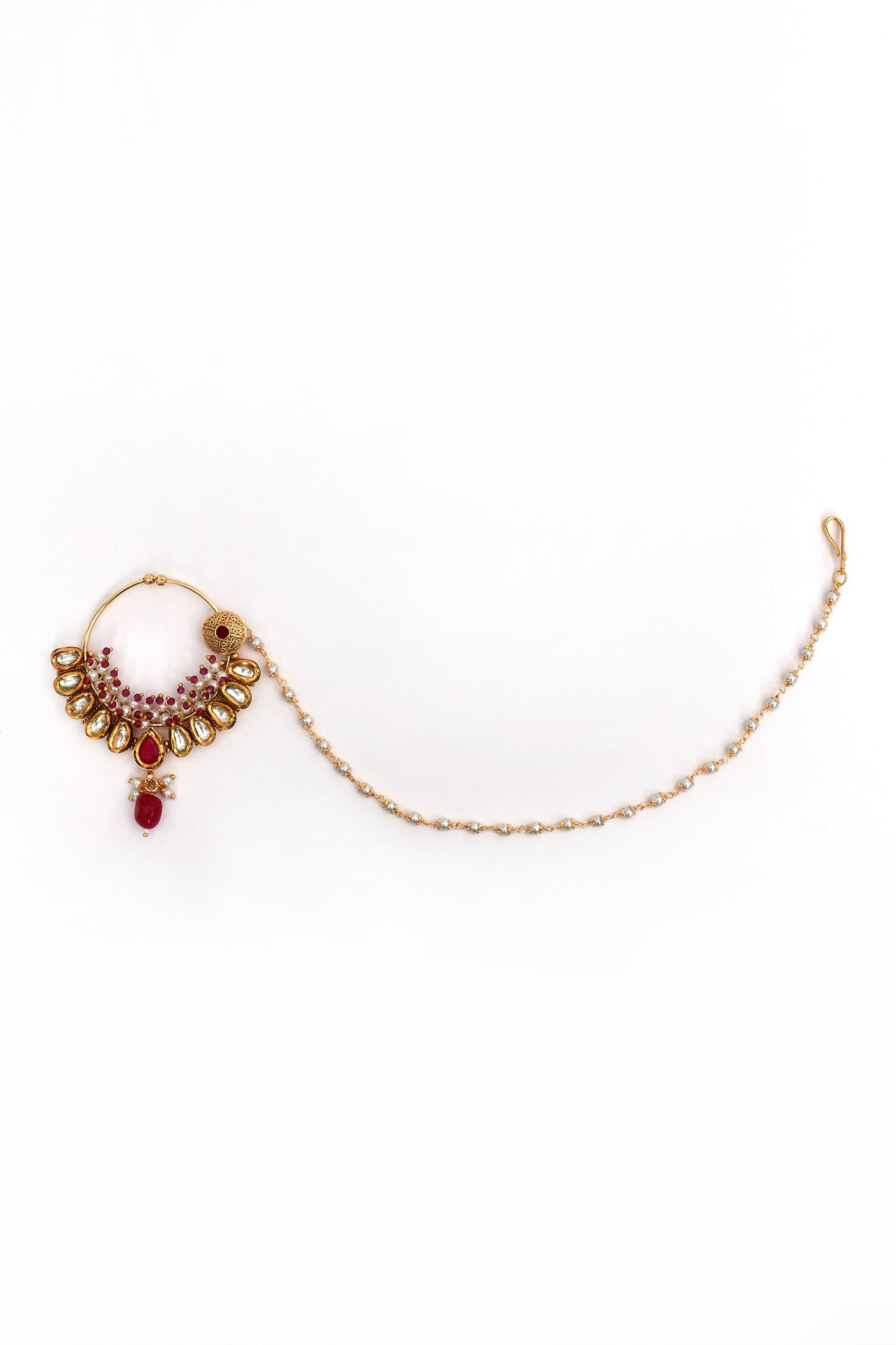 Kundan Bead Tassel Nose Ring 