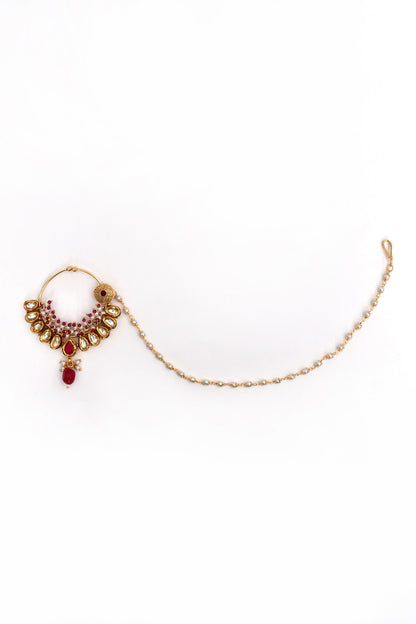 Kundan Bead Tassel Nose Ring 