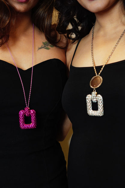 Geometric Carved Cutwork Pendant Necklace 