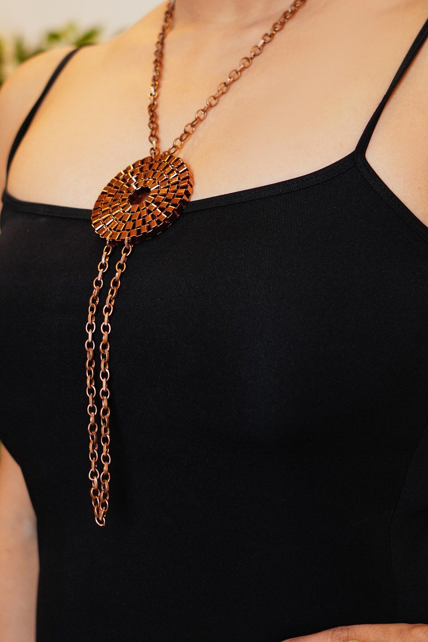 Round Carved Cutwork Pendant Necklace 