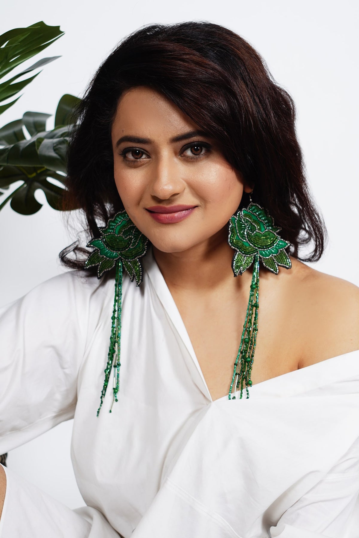 Hand Embroidered Petal Floral Earrings 