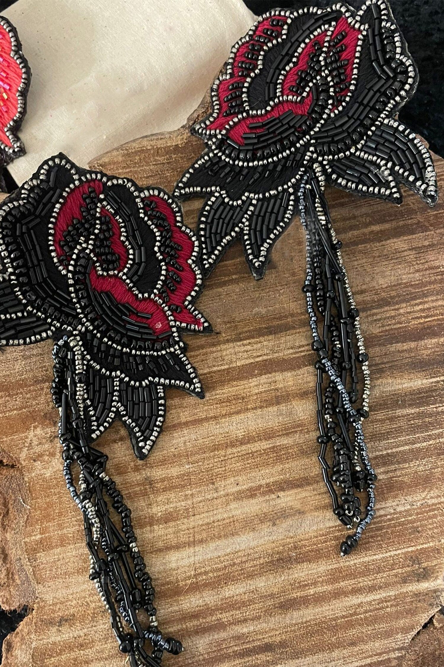 Hand Embroidered Petal Long Earrings 