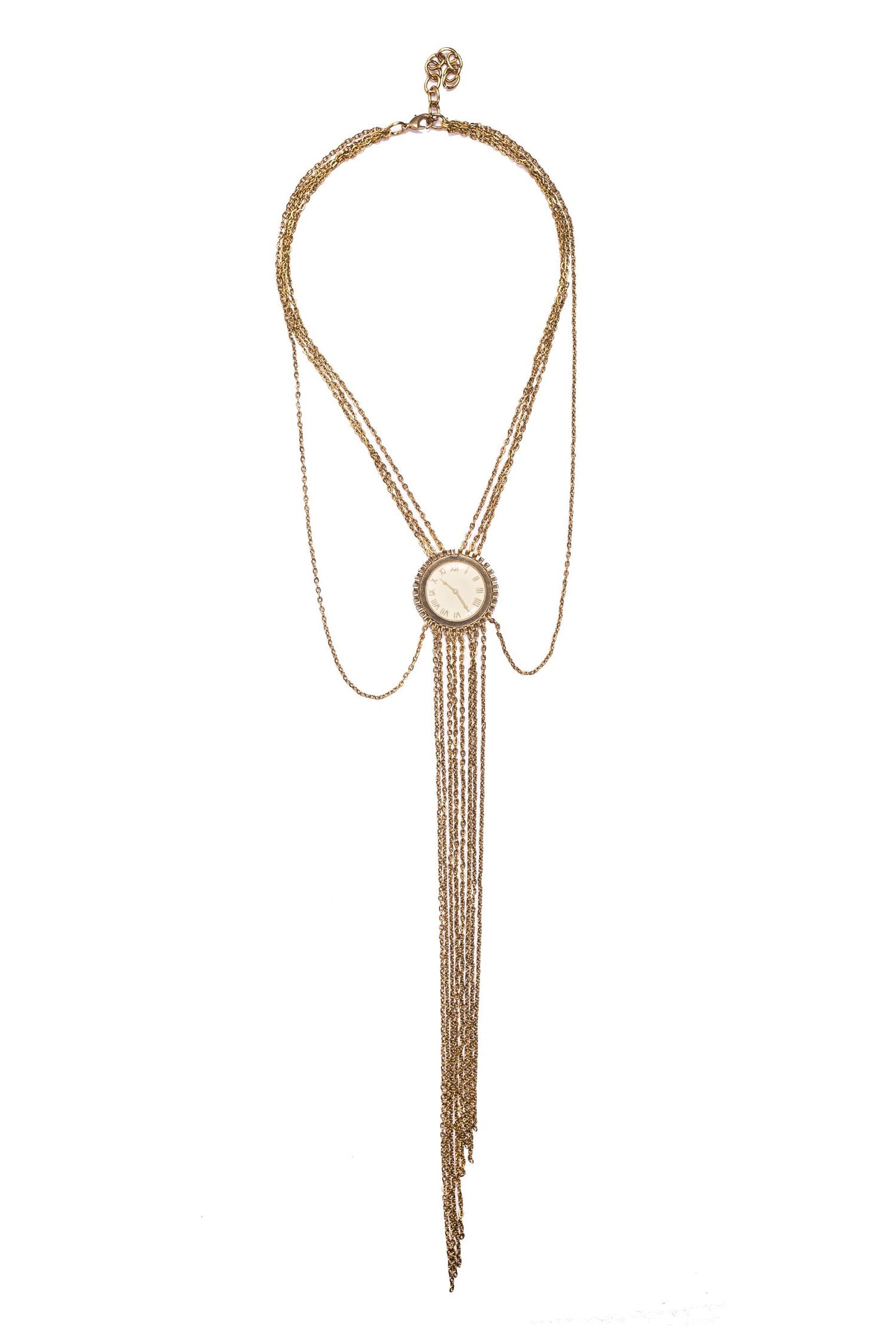 White Clock Dangling Chains Necklace 